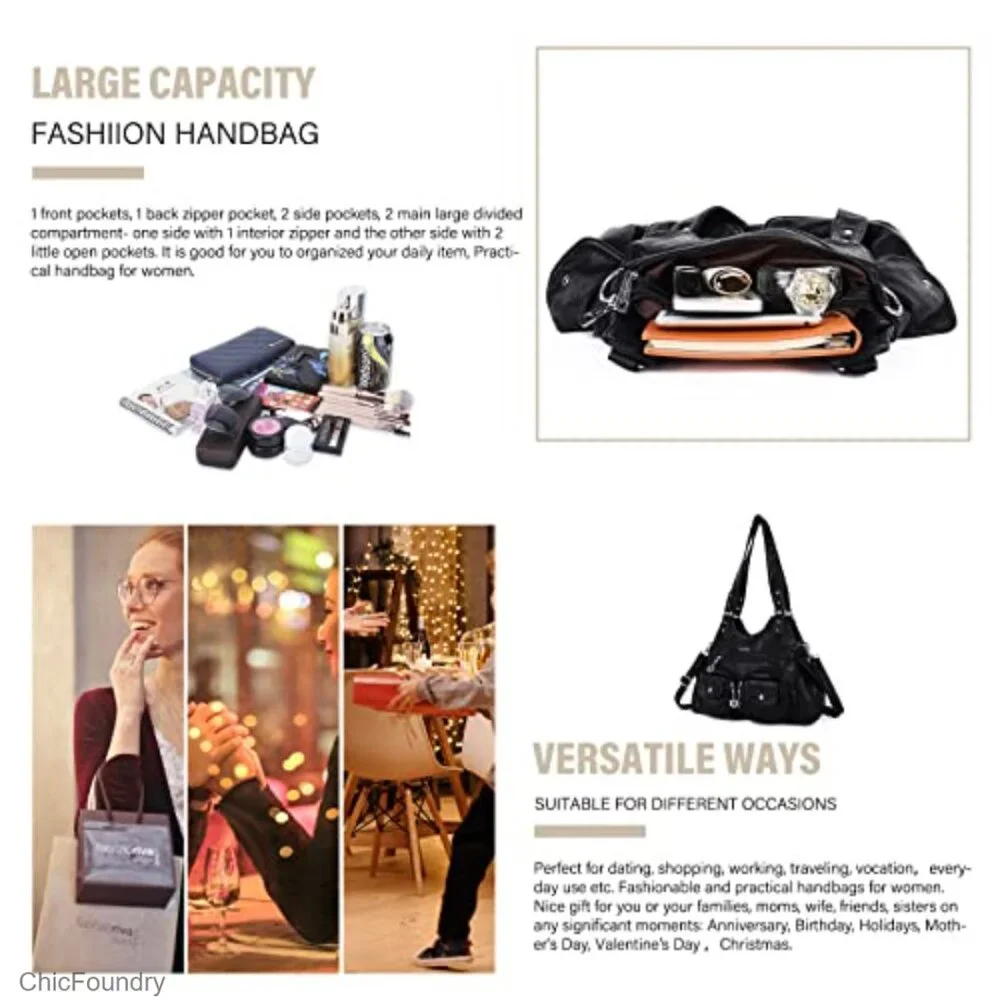 Medium Hobo Shoulder Bag PU Leather Crossbody with Adjustable Strap